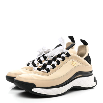 Chanel Velvet Calfskin Mixed Fibers CC Sneakers 38 Beige 3 of 10