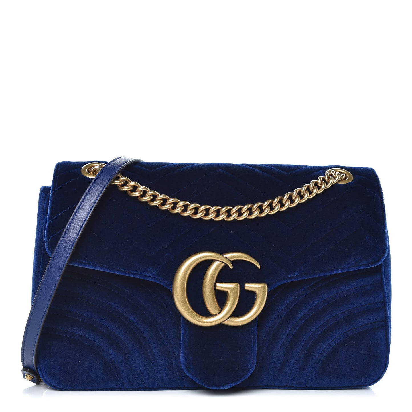 Velvet Matelasse Medium GG Marmont Shoulder Bag Cobalt Blue