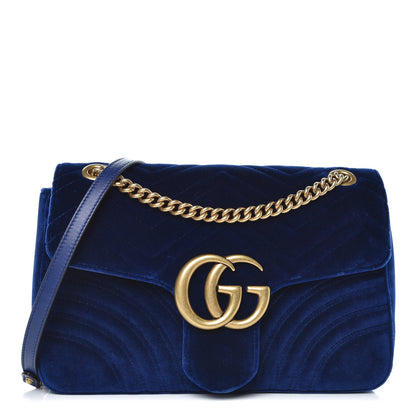 Gucci Velvet Matelasse Medium GG Marmont Shoulder Bag Cobalt Blue 1 of 8