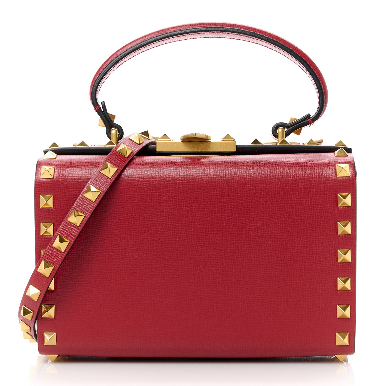 Valentino Garavani Grainy Calfskin Rockstud Alcove Box Top-Handle Bag Rouge Pur 1 of 11