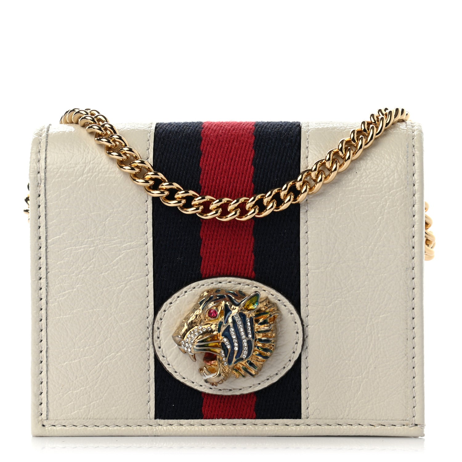 Gucci Calfskin Web Rajah Chain Card Case Wallet White 1 of 8