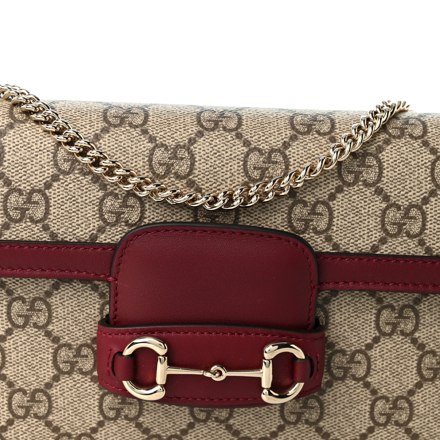 GG Supreme Monogram Azalea Calfskin Horsebit 1955 Mini Bag Beige Ebony Rosso Ancora