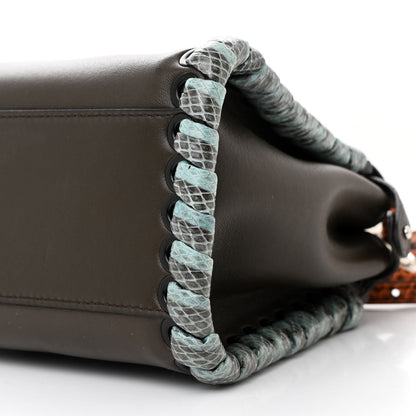 Fendi Calfskin Elaphe Lace Up Selleria Mini Peekaboo Iconic Satchel Verde Prato Arancio 11 of 13