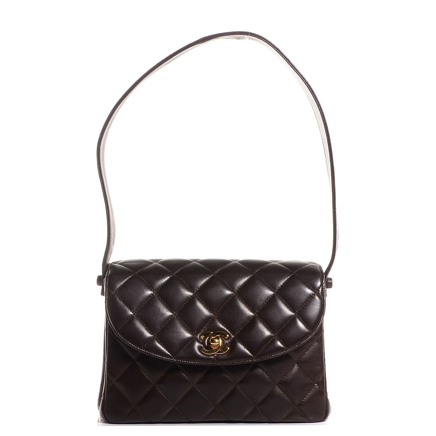 Lambskin Quilted Flap Shoulder Bag Brown