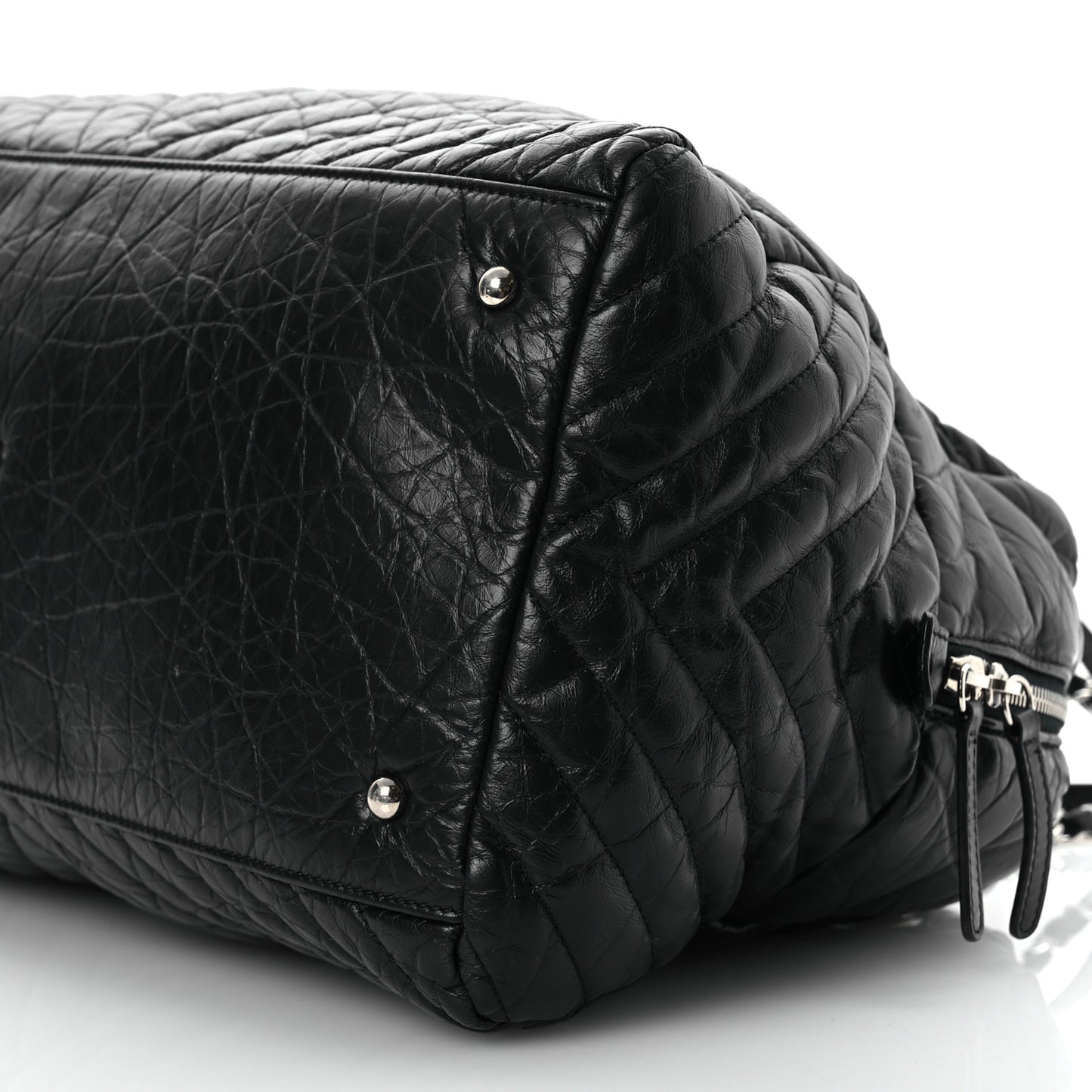 Aged Calfskin Chevron Large Soft Bowling Bag Black