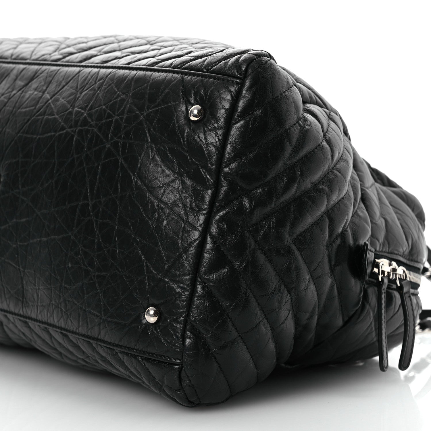 Chanel Aged Calfskin Chevron Large Soft Bowling Bag Black 12 of 17