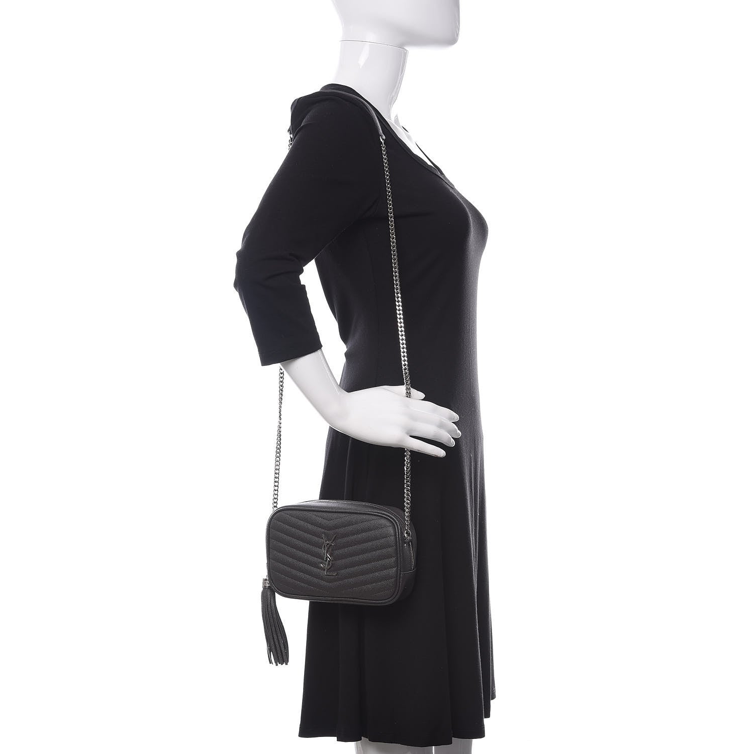 Saint Laurent Grain De Poudre Matelasse Monogram Mini Lou Camera Bag Dark Smog 2 of 9