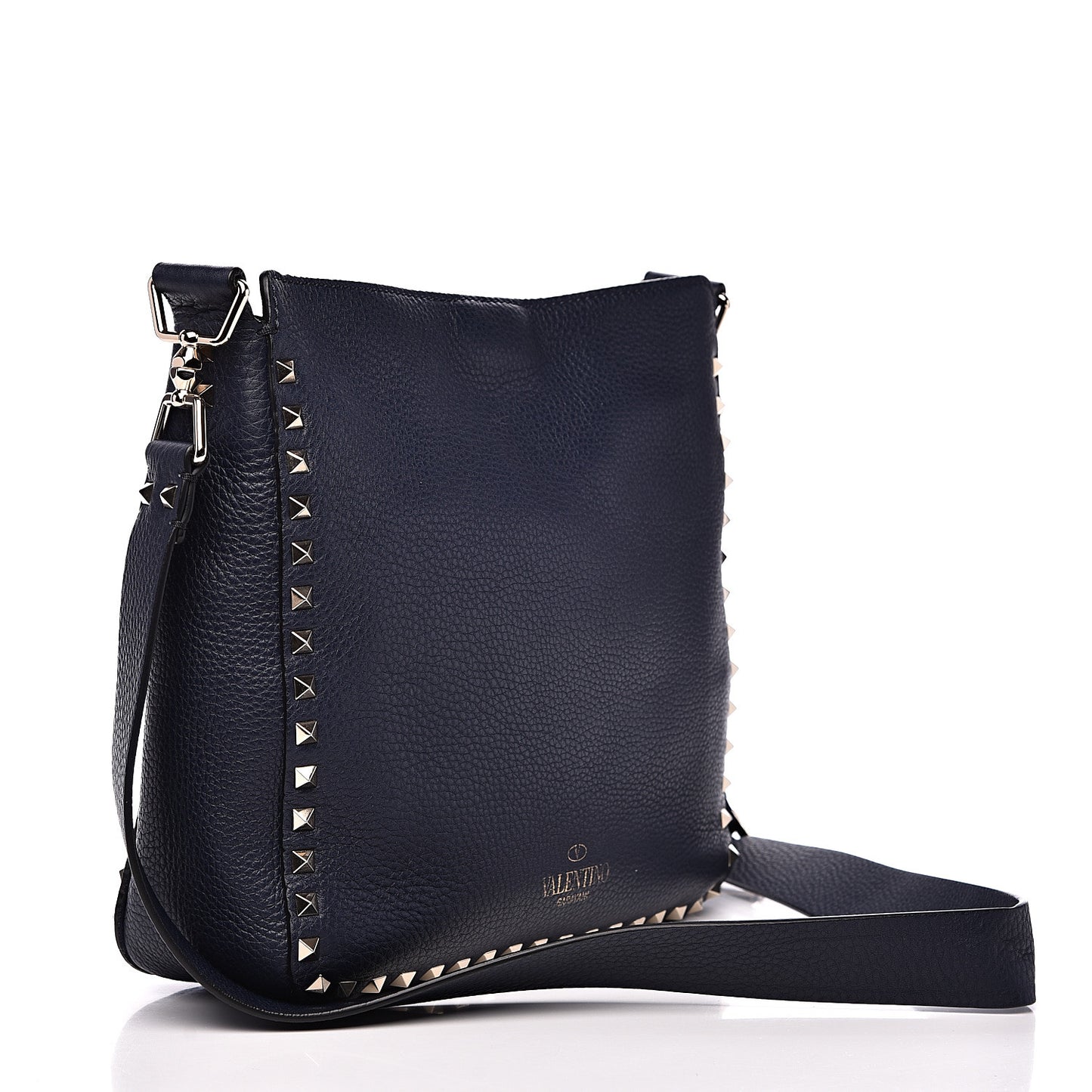 Pebbled Calfskin Small Rockstud Flip-Lock Messenger Bag Marine