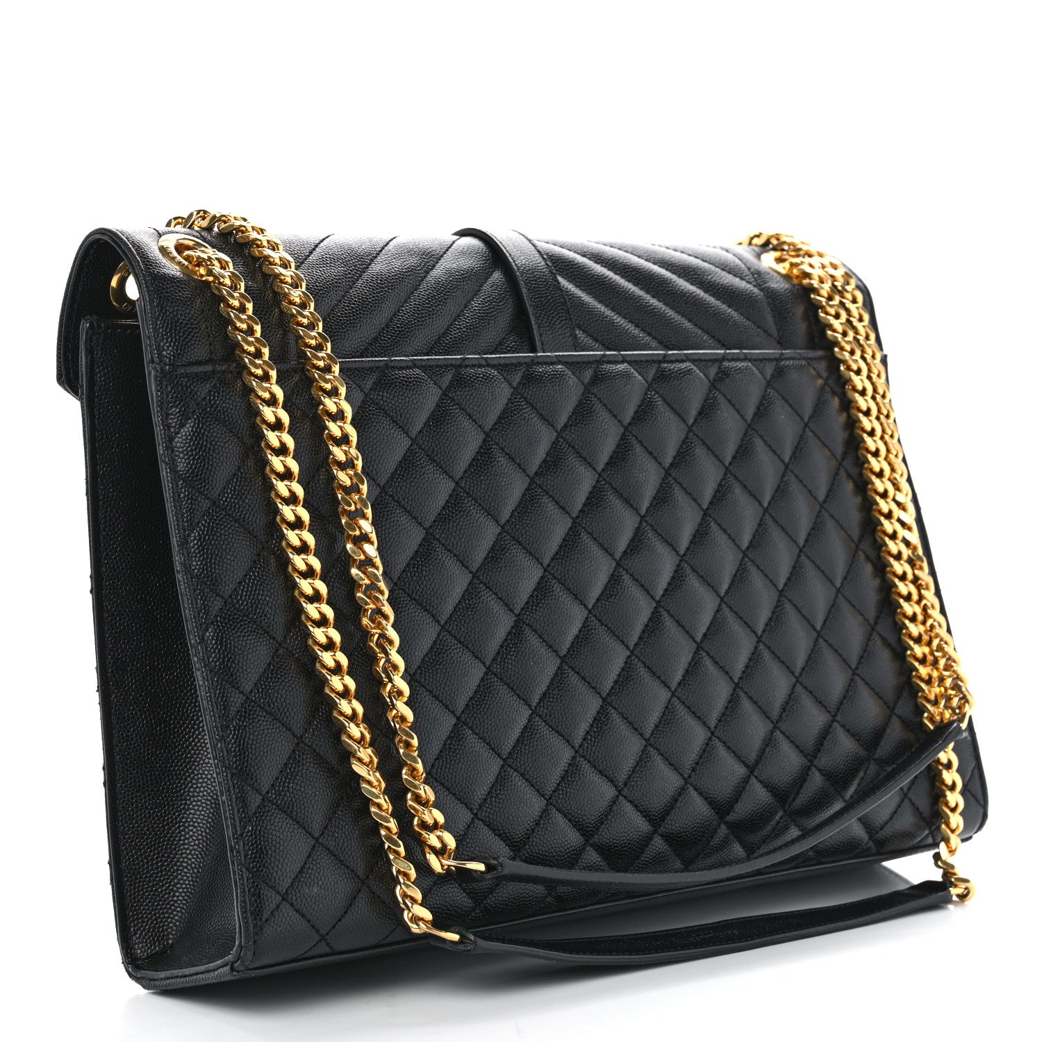 Saint Laurent Grain De Poudre Textured Mixed Matelasse Large Triquilt Monogram Satchel Black 2 of 11