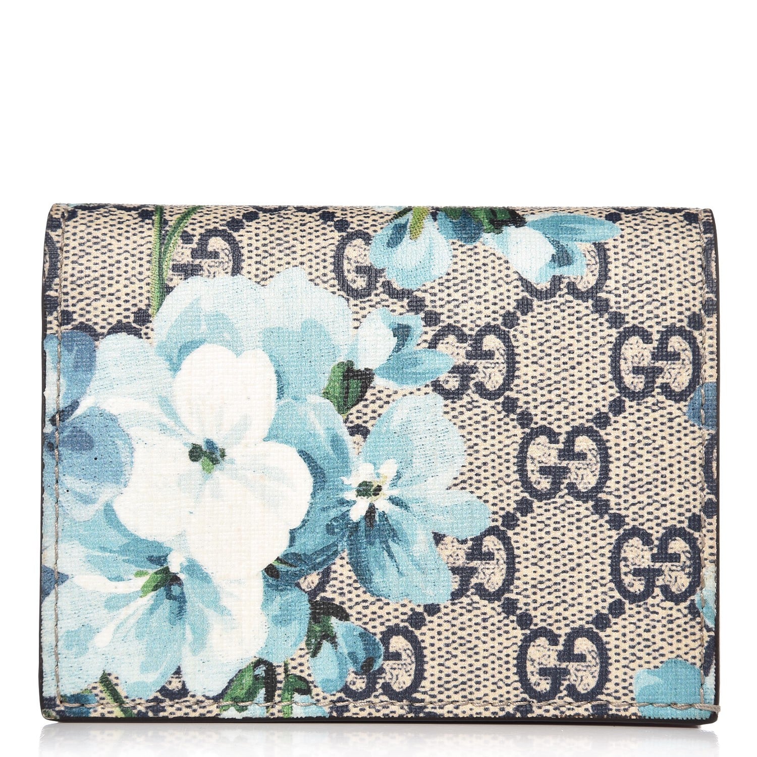 Gucci GG Supreme Monogram Blooms Card Case Beige Blue Navy Hibiscus Red 1 of 7