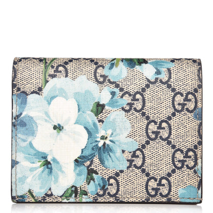 Gucci GG Supreme Monogram Blooms Card Case Beige Blue Navy Hibiscus Red 1 of 7