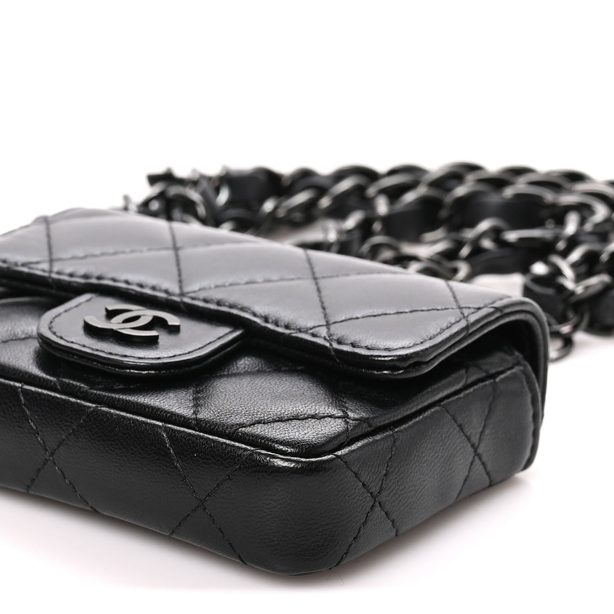 Lambskin Quilted Mini Chain Belt Bag So Black