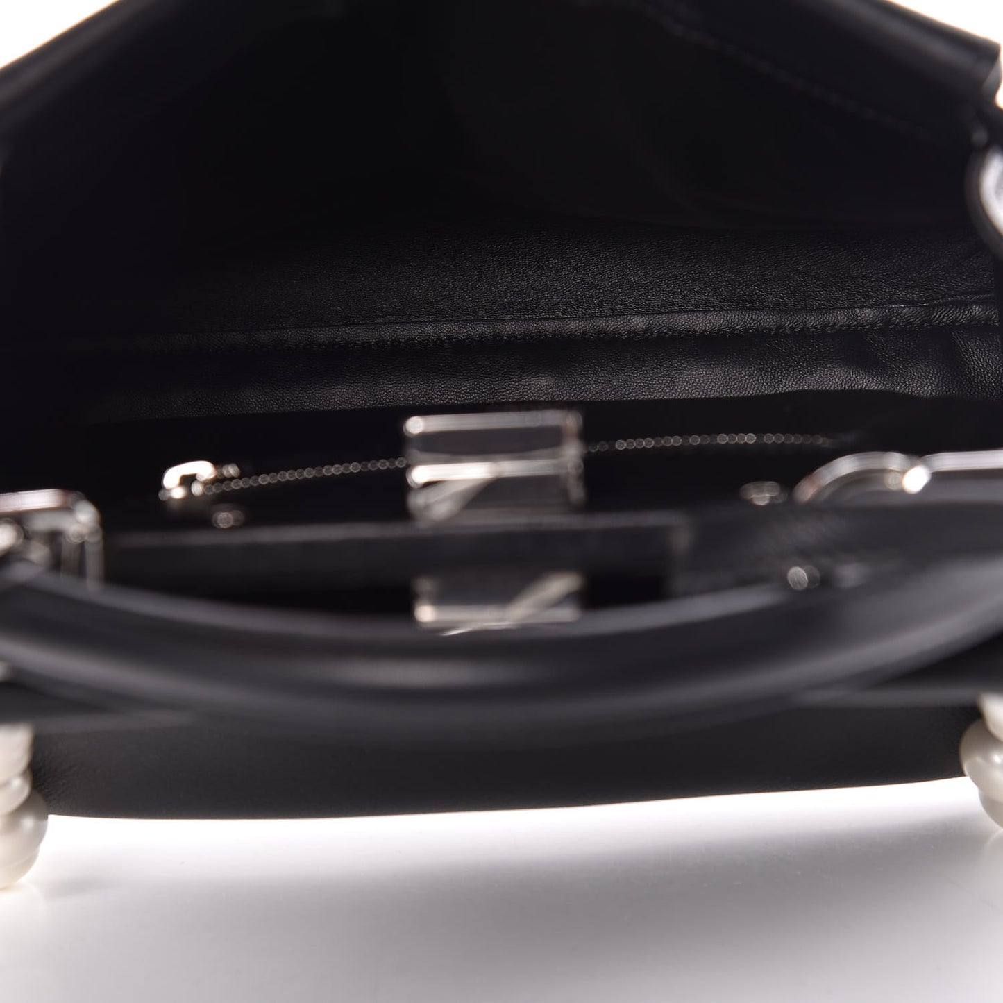 Vitello Seta Shiny Nappa Pearl Scallopped Studded Mini Peekaboo Iconic Satchel Black