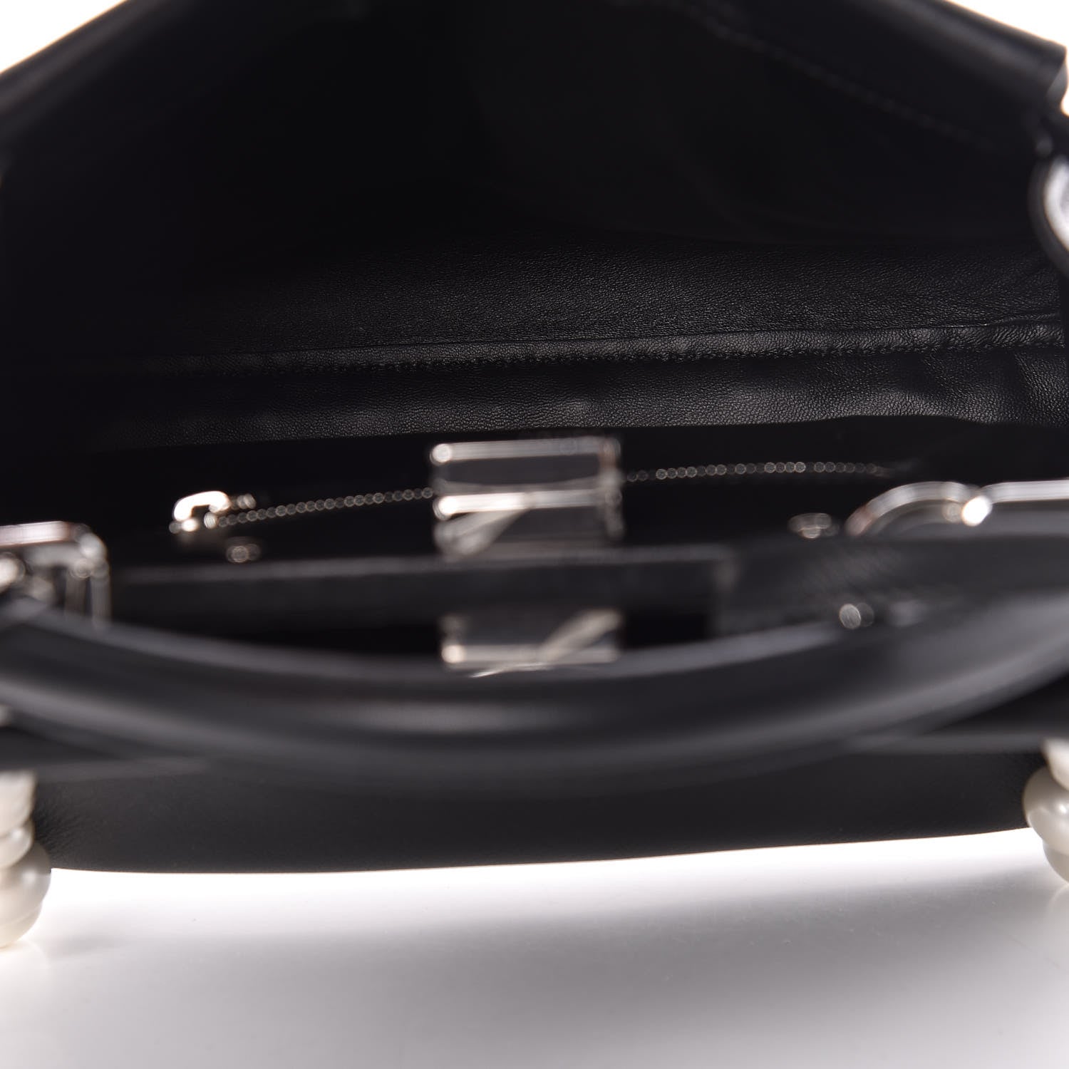 Fendi Vitello Seta Shiny Nappa Pearl Scallopped Studded Mini Peekaboo Iconic Satchel Black 5 of 13