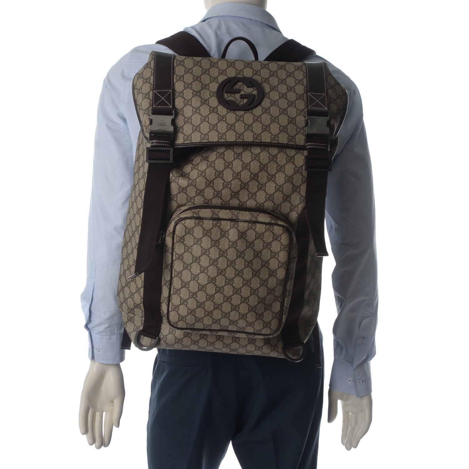 Gucci GG Supreme Monogram Large Interlocking G Double Buckle Backpack Dark Brown 2 of 6