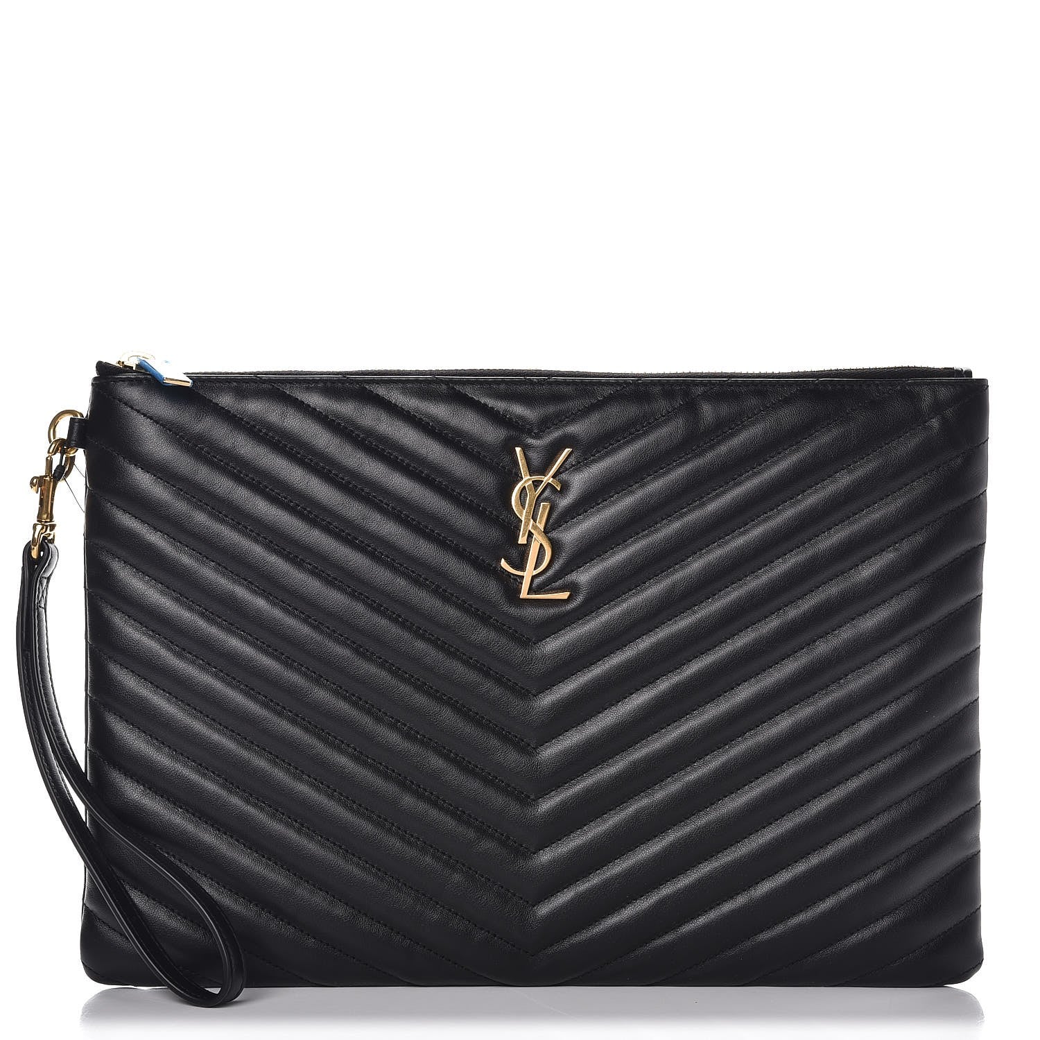Saint Laurent Calfskin Matelasse Chevron Monogram Zip A4 Pouch Black 1 of 8