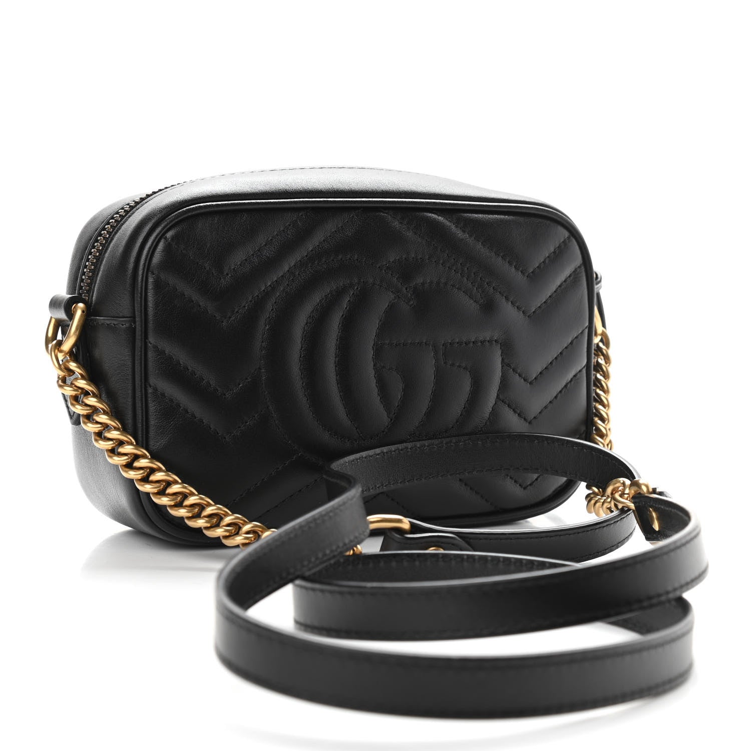 Gucci Calfskin Matelasse Mini GG Marmont Chain Shoulder Bag Black 3 of 10