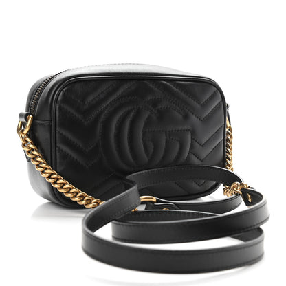 Gucci Calfskin Matelasse Mini GG Marmont Chain Shoulder Bag Black 3 of 10