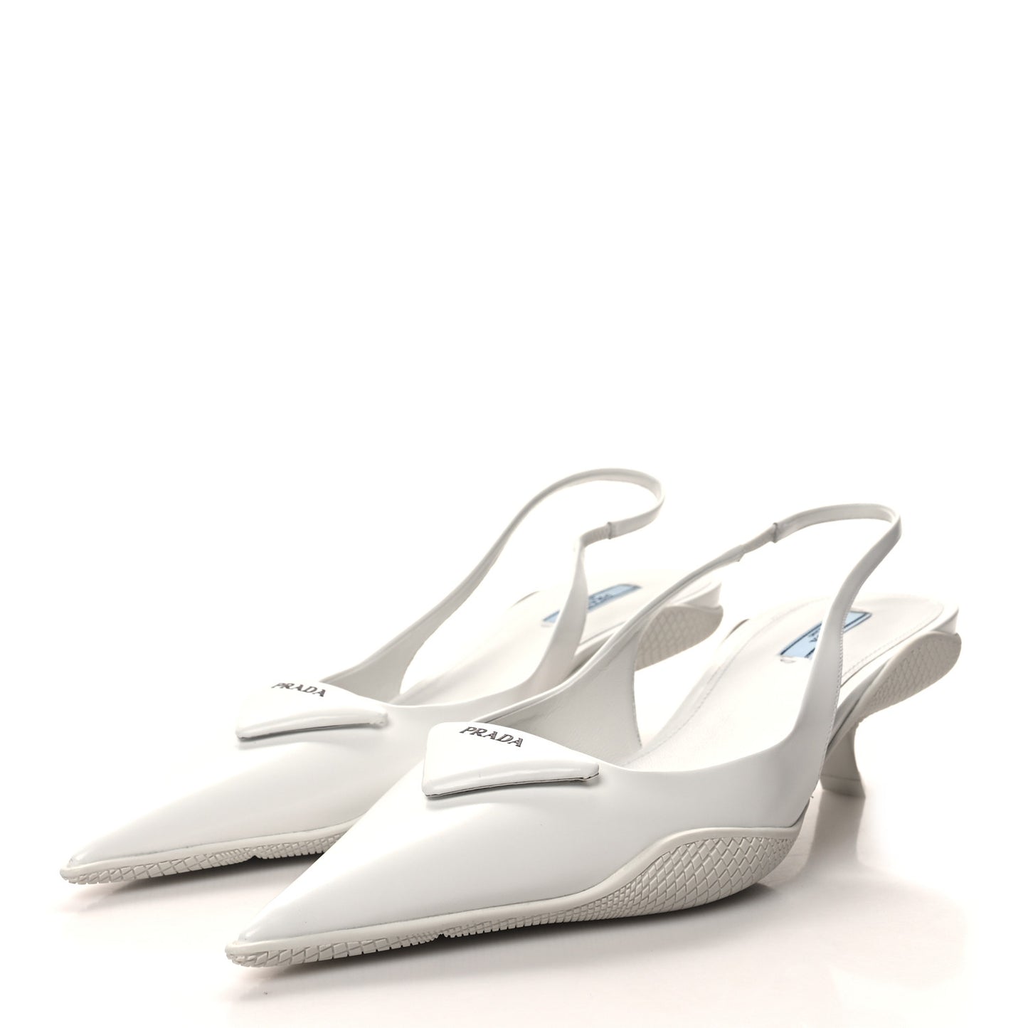 Spazzolato Triangle Logo Pointed Toe 45mm Slingback Pumps 40.5 White