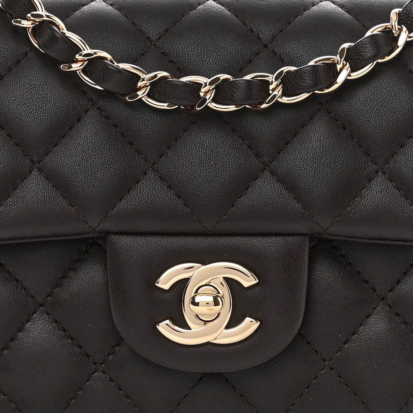 Lambskin Quilted Mini Rectangular Flap Dark Brown