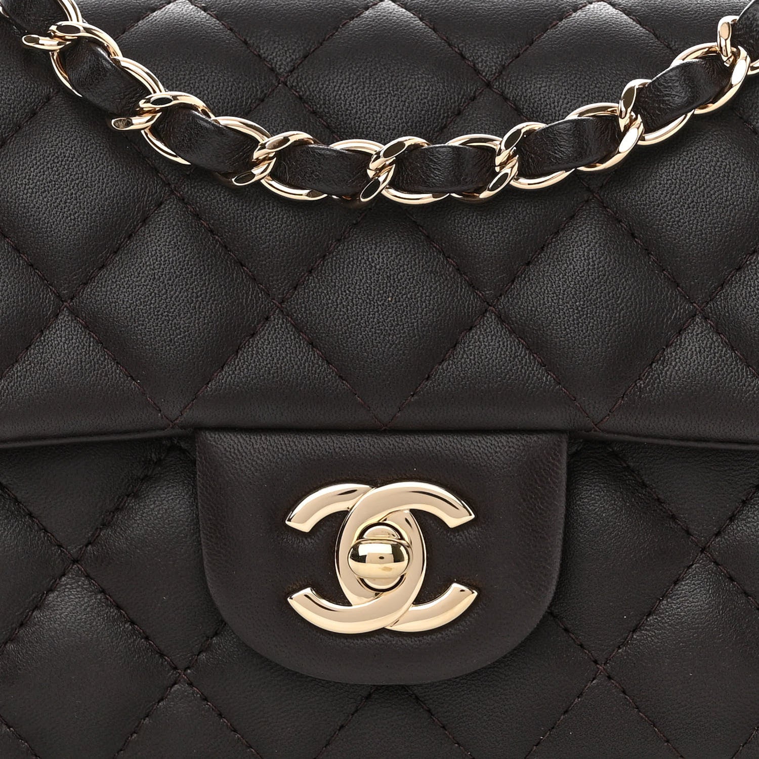Chanel Lambskin Quilted Mini Rectangular Flap Dark Brown 9 of 11