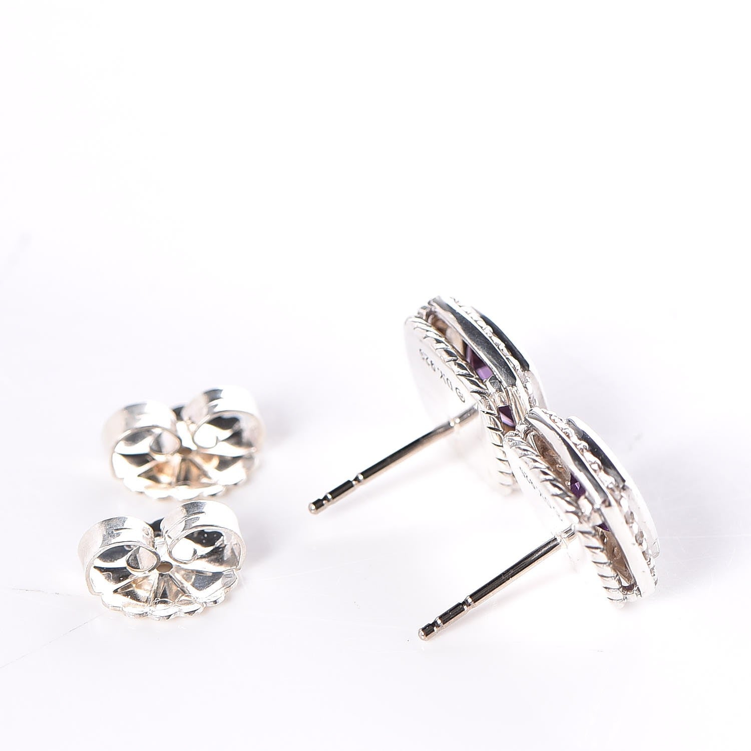 David Yurman Sterling Silver Diamond Amethyst 7mm Albion Earrings 3 of 4