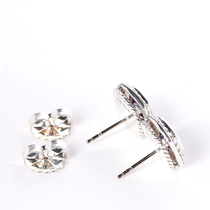 David Yurman Sterling Silver Diamond Amethyst 7mm Albion Earrings 3 of 4
