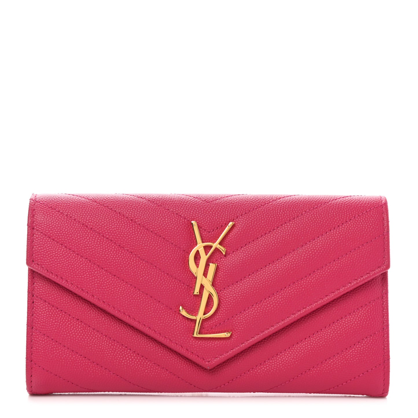 Grain De Poudre Matelasse Chevron Monogram Flap Wallet Fuxia