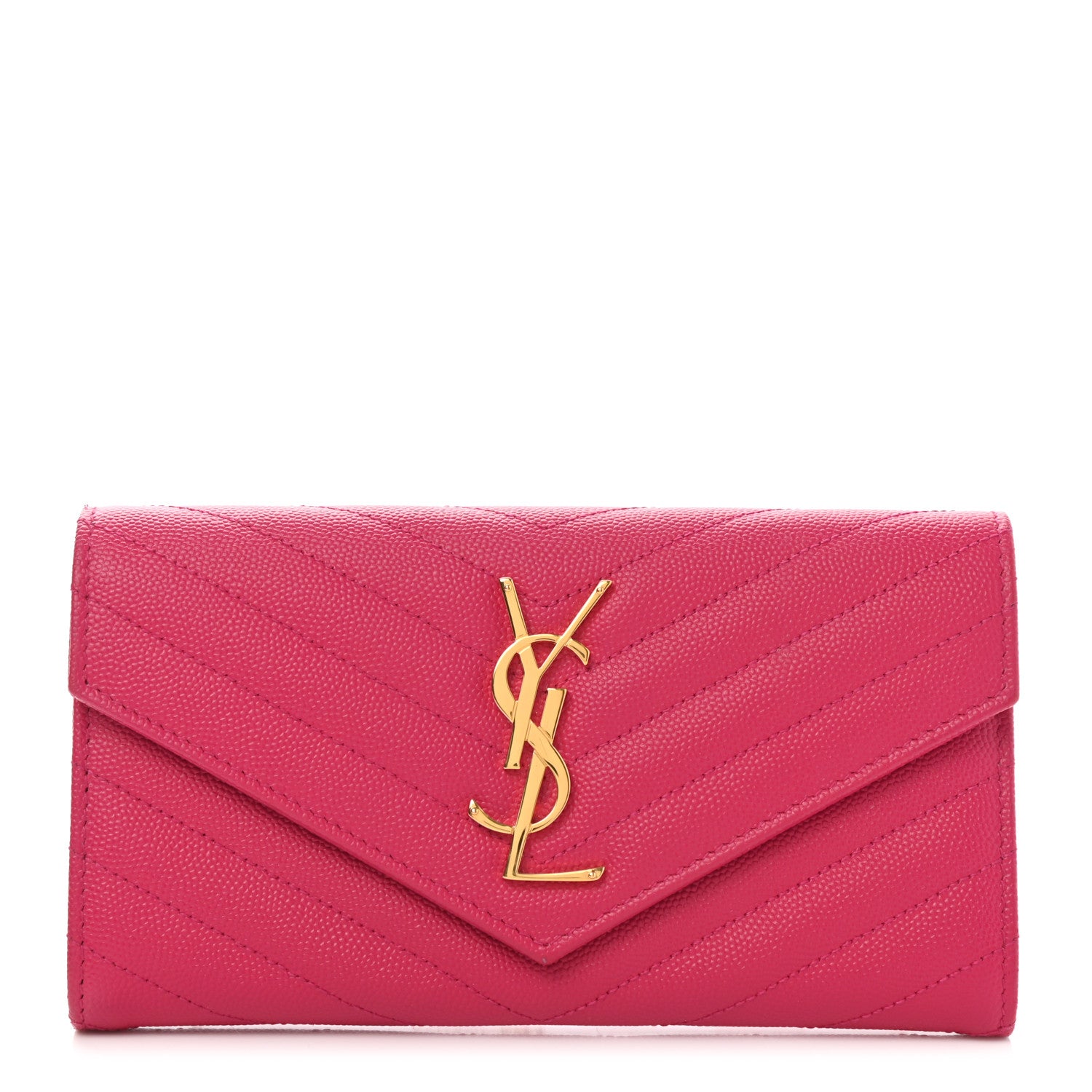 Saint Laurent Grain De Poudre Matelasse Chevron Monogram Flap Wallet Fuxia 1 of 7