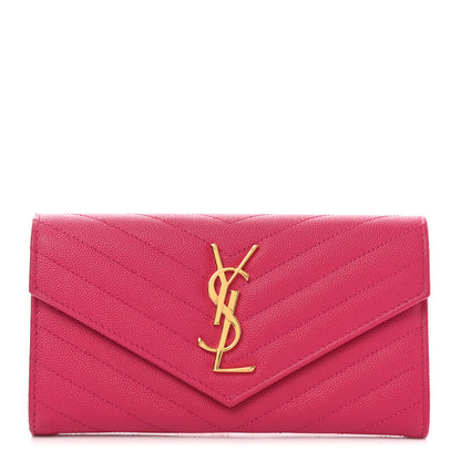 Saint Laurent Grain De Poudre Matelasse Chevron Monogram Flap Wallet Fuxia 1 of 7