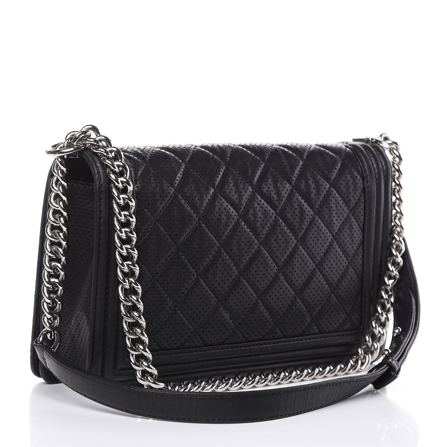 Perforated Lambskin Quilted New Medium Boy Flap Black