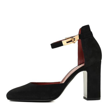 Hermes Suede Goatskin Baby 90 Pump 38 Black 1 of 12