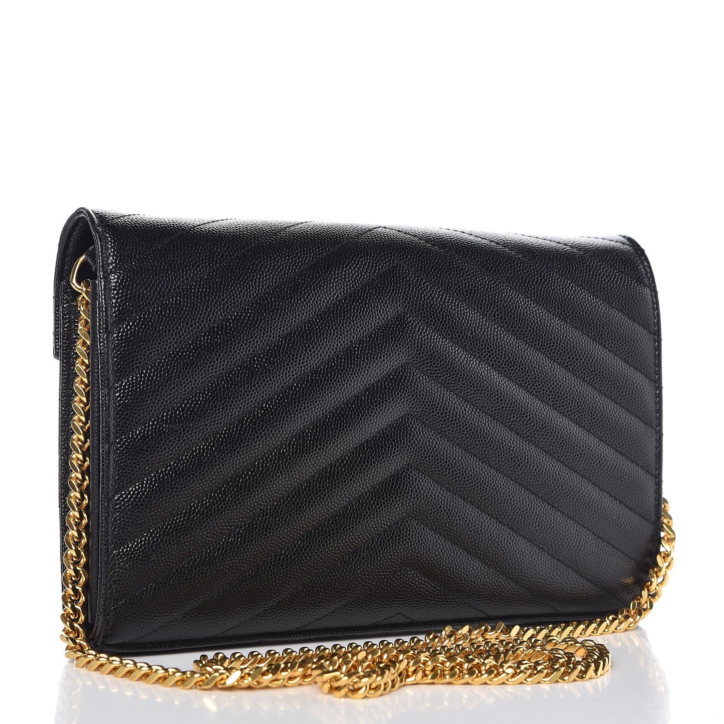 Grain De Poudre Matelasse Chevron Monogram Chain Wallet Black
