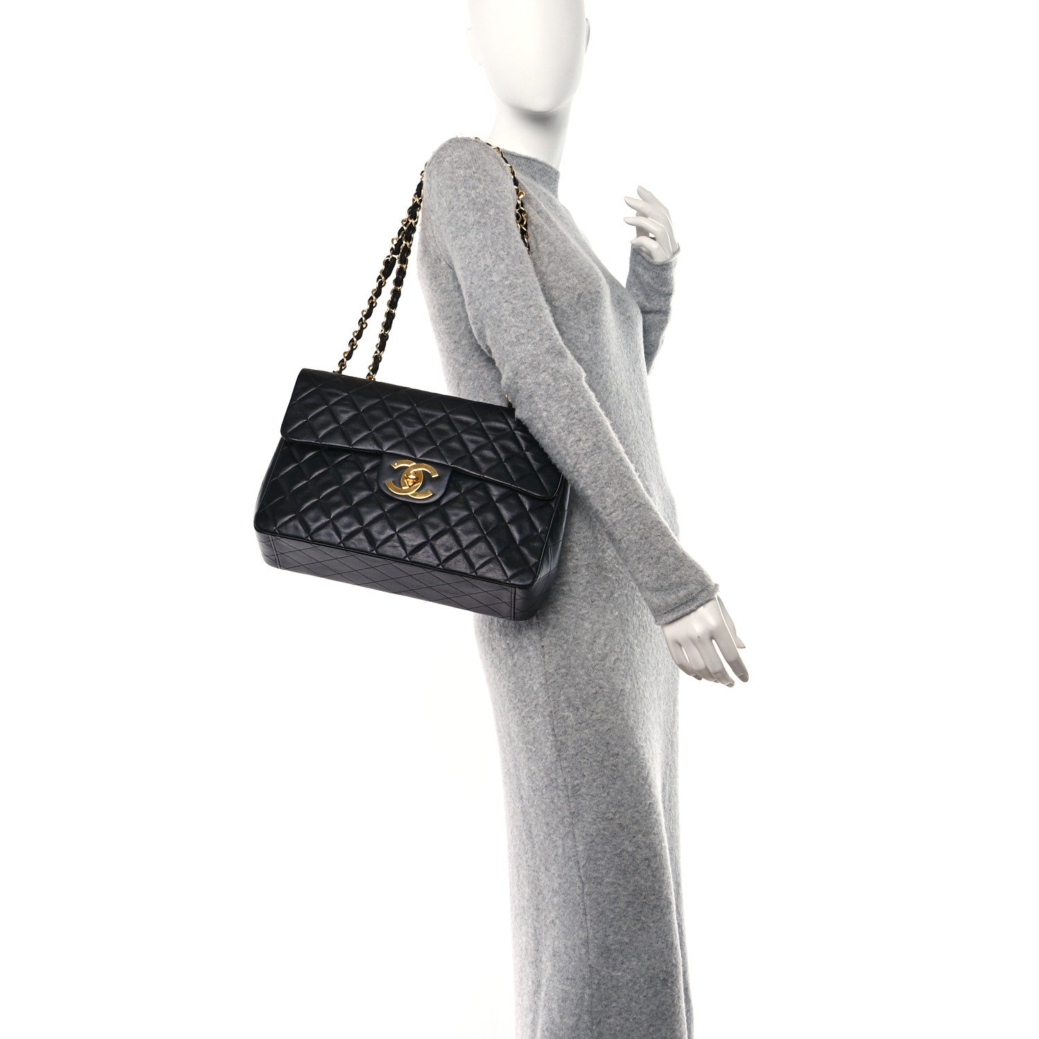 Chanel Lambskin Quilted XL Jumbo Single Flap Black 2 of 14