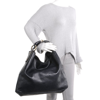 Gucci Leather Large Horsebit Chain Hobo Navy 2 of 7
