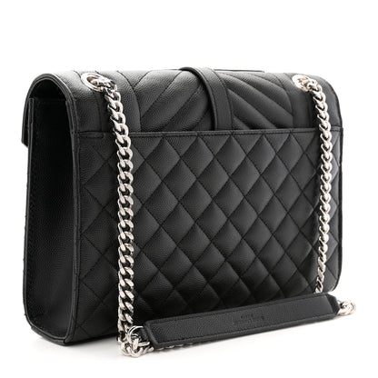 Saint Laurent Grain De Poudre Textured Mixed Matelasse Triquilt Medium Monogram Satchel Black 3 of 11
