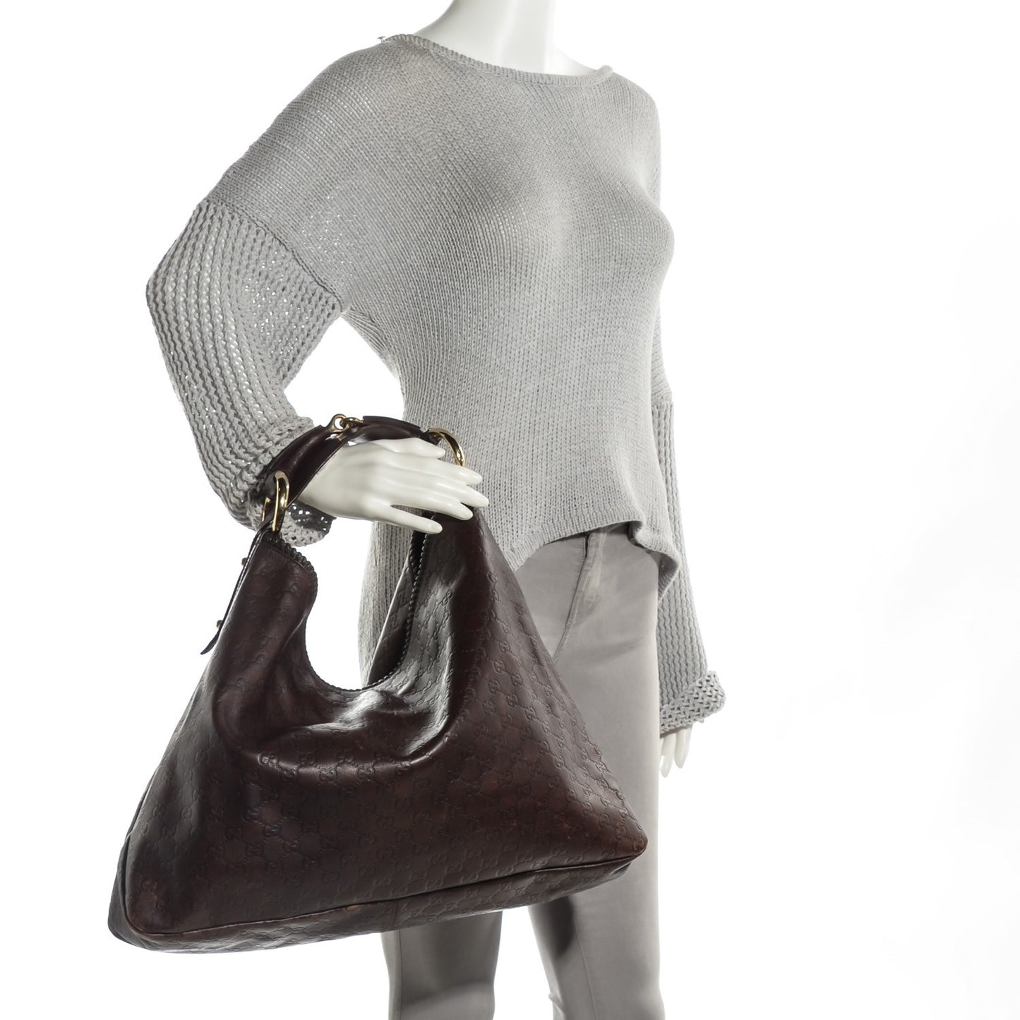 Guccissima Large Horsebit Chain Hobo Chocolate Brown