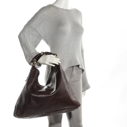 Gucci Guccissima Large Horsebit Chain Hobo Chocolate Brown 2 of 7