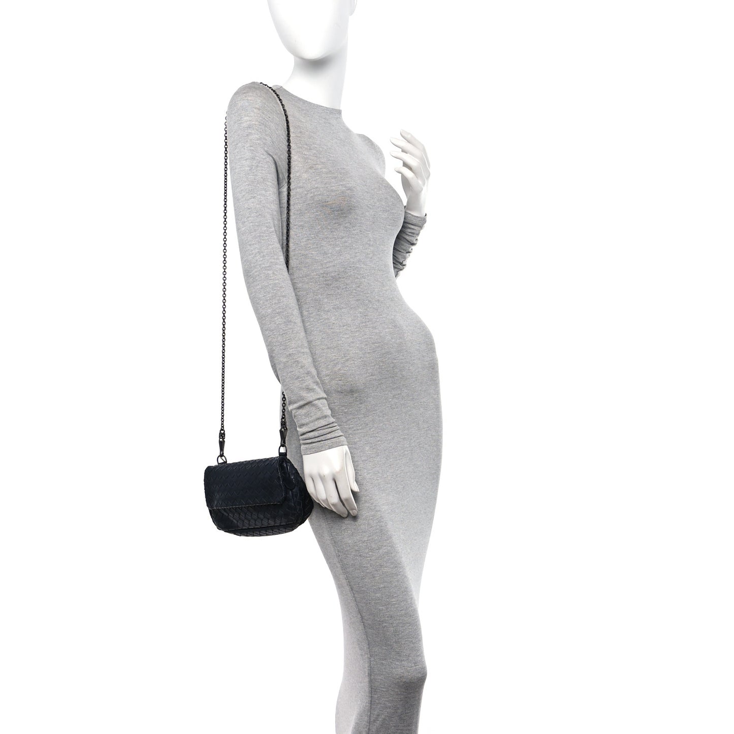 Nappa Intrecciato Mini Chain Messenger Black