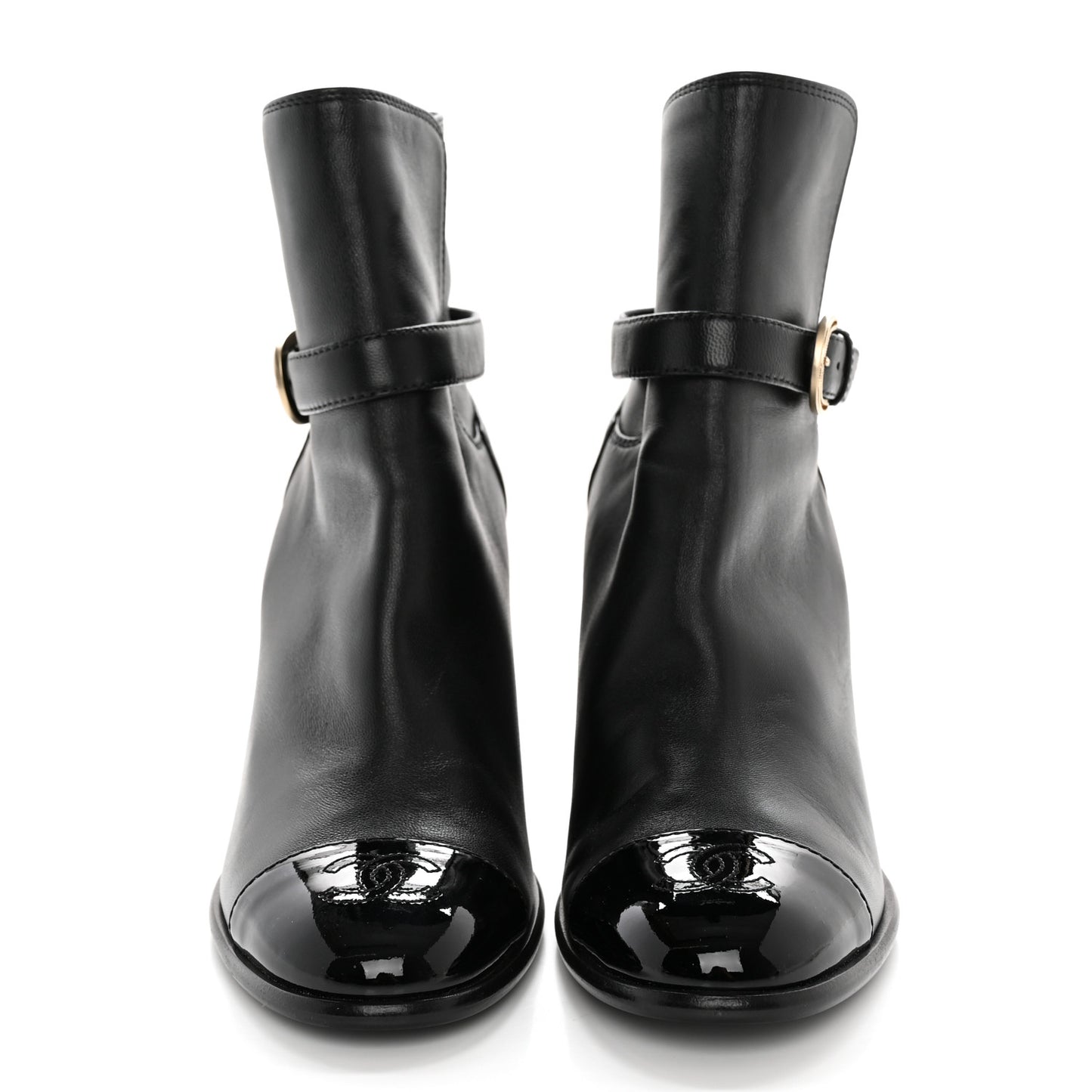 Calfskin Patent Cap Toe Interlocking CC Ankle Boots 39.5 Black