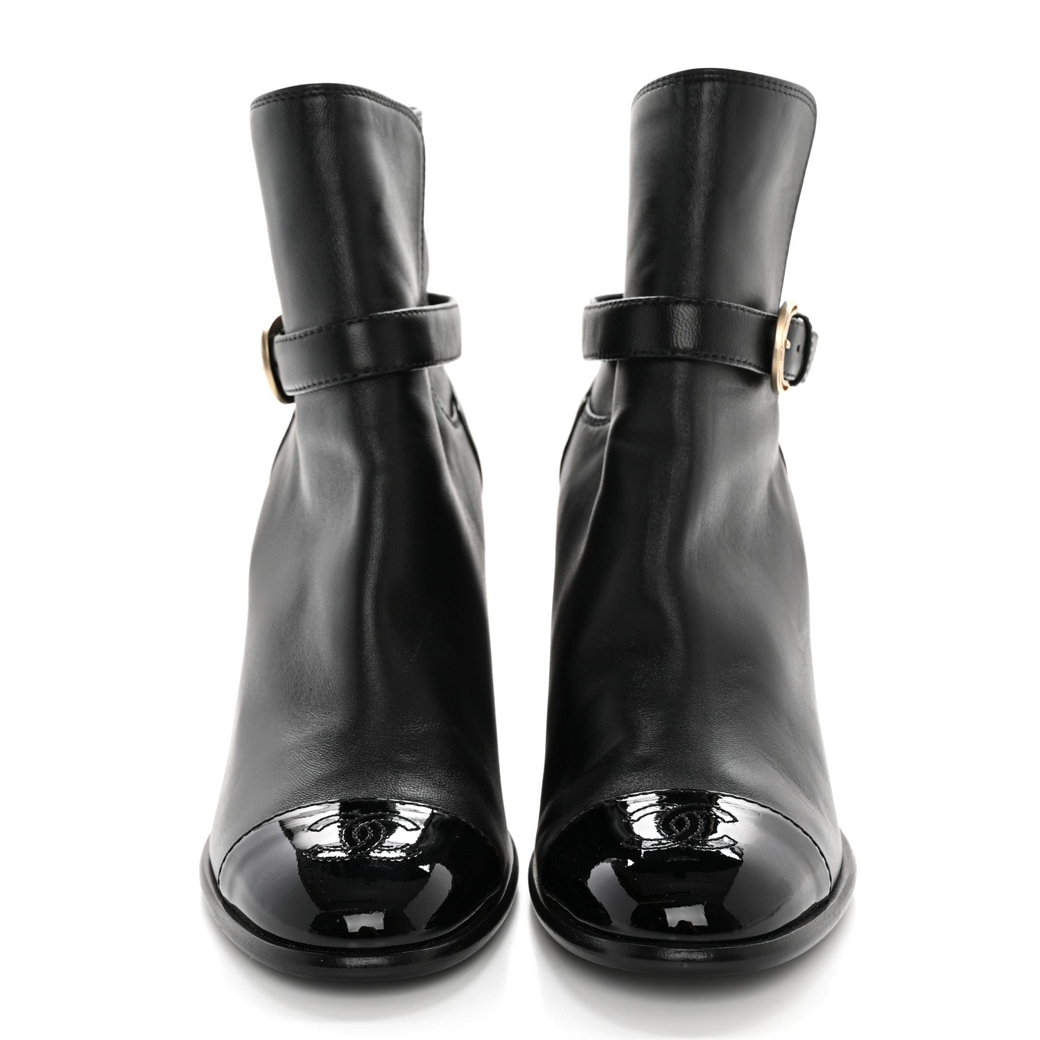 Chanel Calfskin Patent Cap Toe Interlocking CC Ankle Boots 39.5 Black 2 of 13