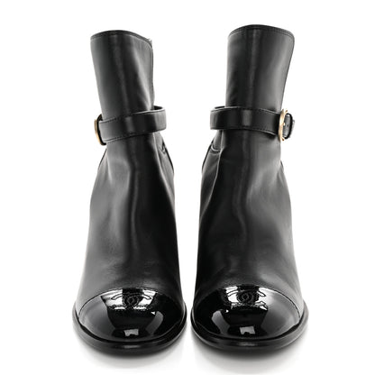 Chanel Calfskin Patent Cap Toe Interlocking CC Ankle Boots 39.5 Black 2 of 13