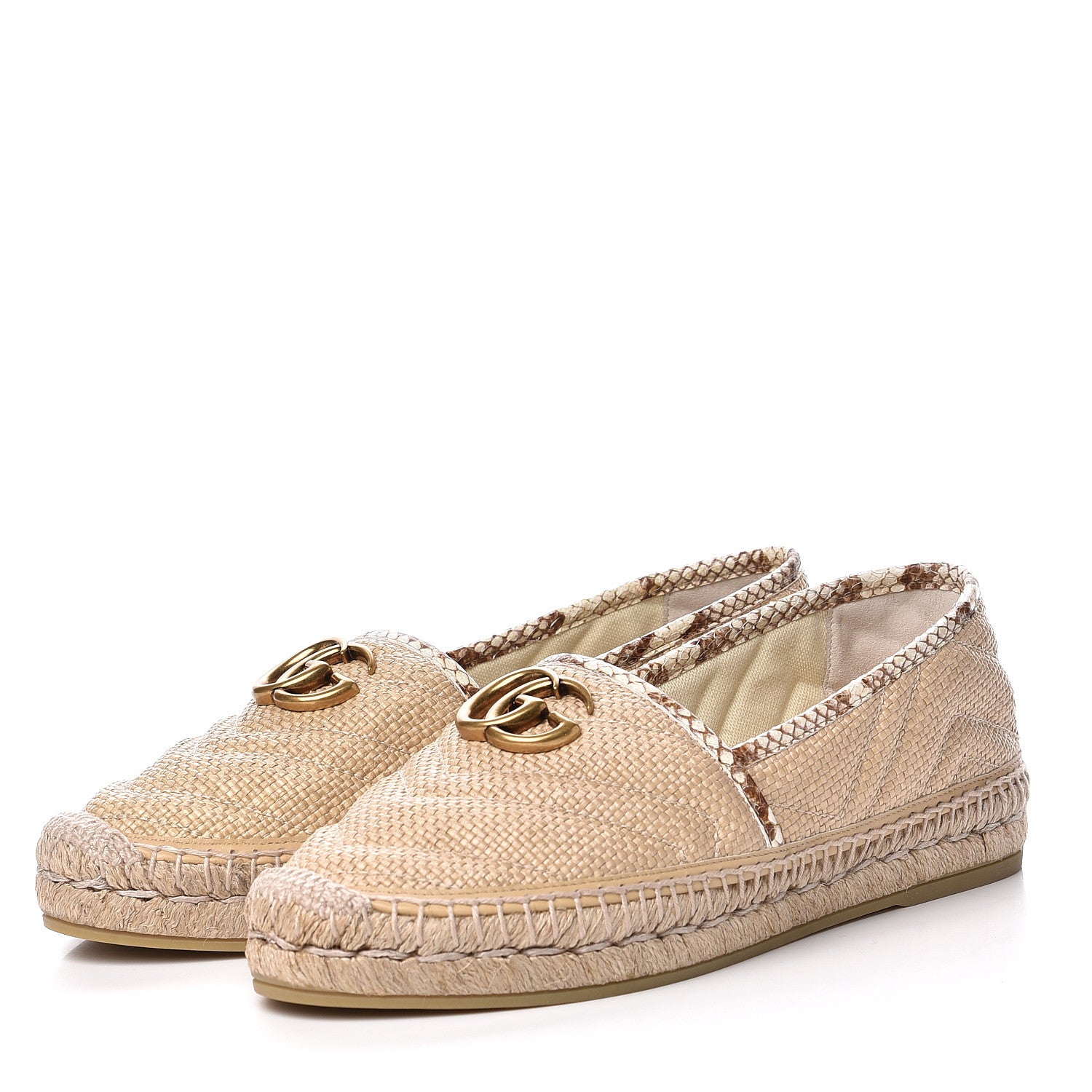 Gucci Straw Elaphe Matelasse GG Marmont Espadrilles 38 Natural Cream Brown 2 of 11