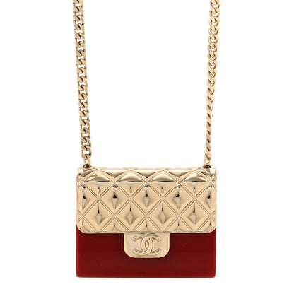 Chanel Metal Resin Lambskin Flap Bag Long Necklace Gold Red 4 of 5
