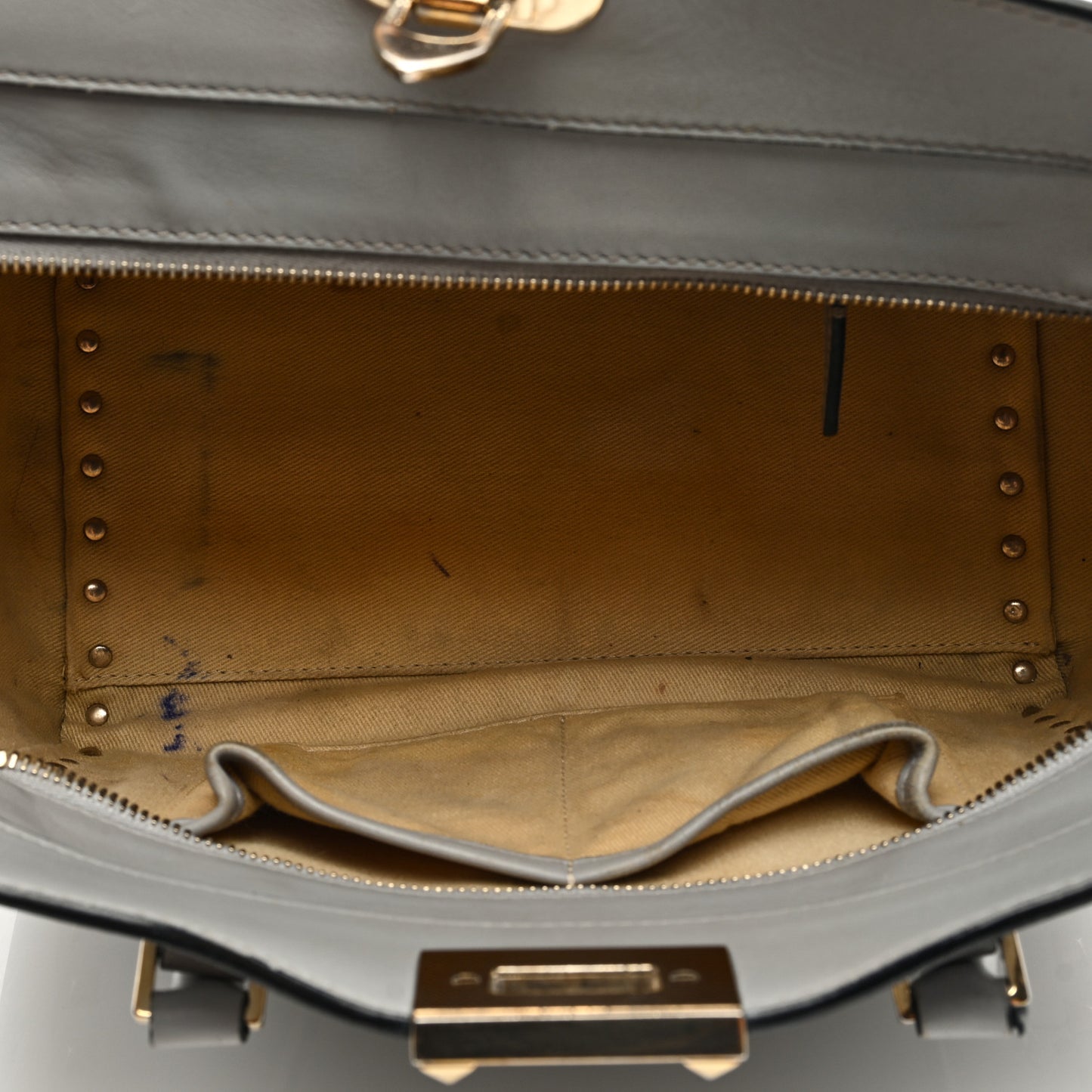 Vitello Small Rockstud Double Handle Tote Grey