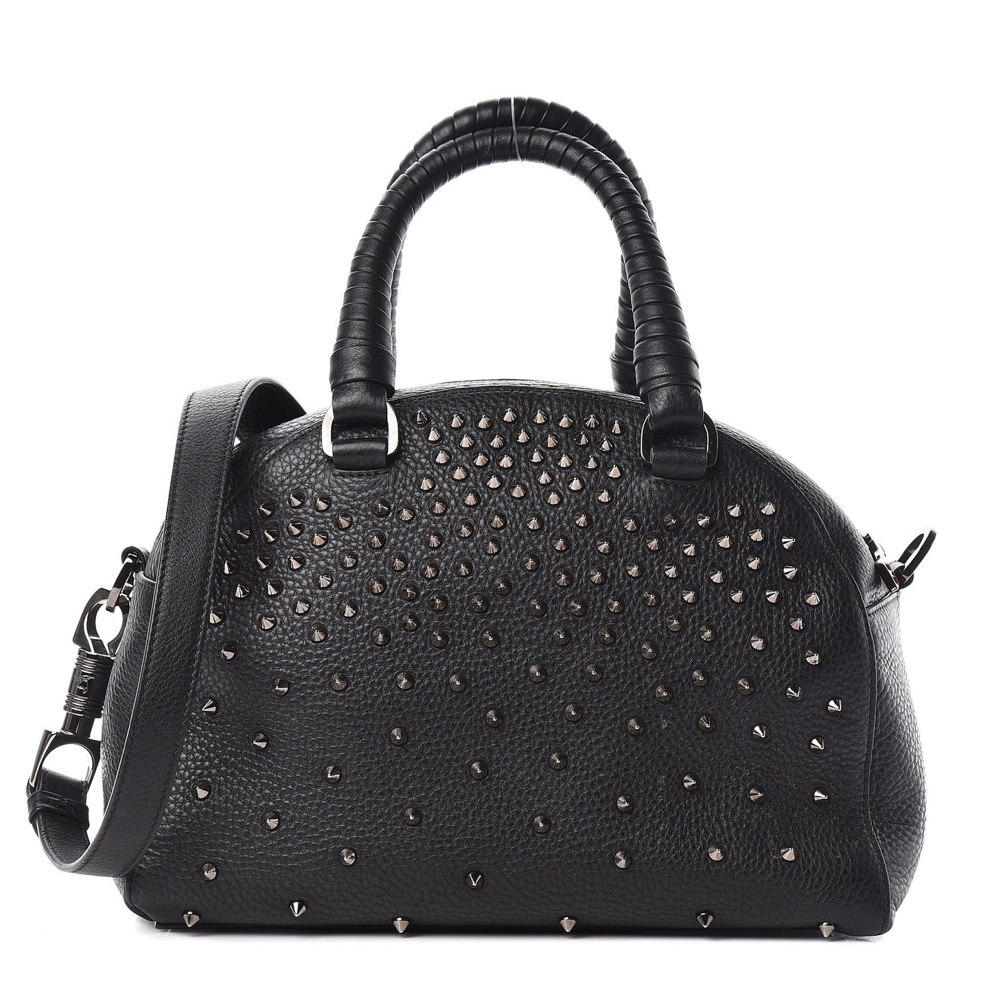 Grained Calfskin Studded Satchel Black