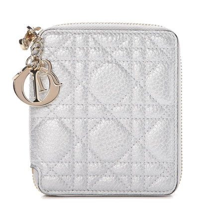 Christian Dior Metallic Calfskin Cannage Lady Dior Medium Wallet Silver 1 of 7