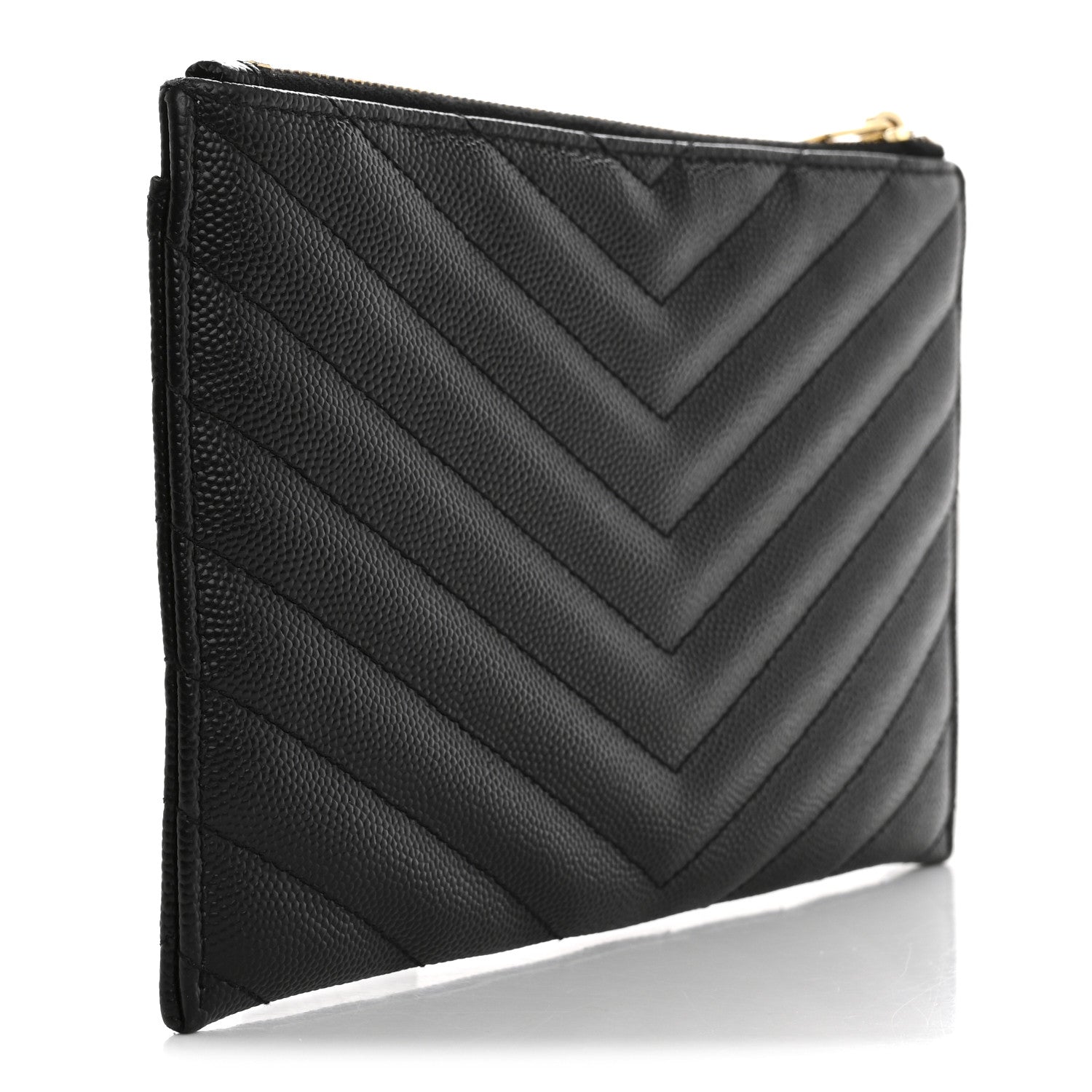 Saint Laurent Grain De Poudre Chevron Monogram Bill Pouch Black 3 of 11