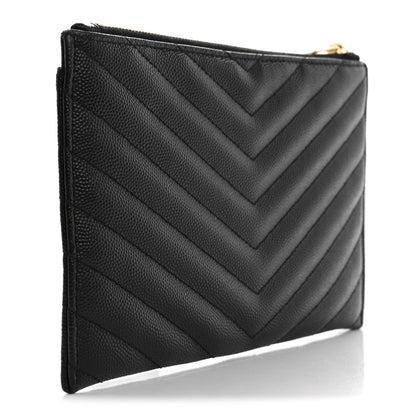 Saint Laurent Grain De Poudre Chevron Monogram Bill Pouch Black 3 of 11