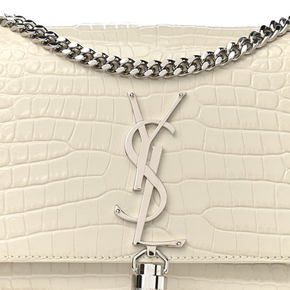 Saint Laurent Calfskin Crocodile Embossed Small Classic Monogram Kate Tassel Satchel Blanc Vintage 8 of 10